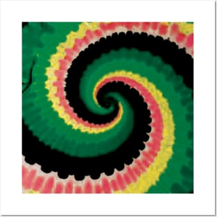 Spiral Green Pink Yellow Black Tie Dye Posters and Art